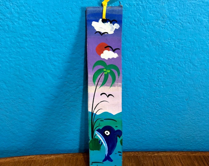 Handpainted Amate Paper Bookmark with Dolphin