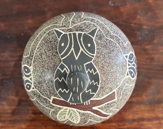 Mata Ortiz Ceramic Olla with Owl Shaped Lid by Gabriela Corona (Chihuahua, Mexico)