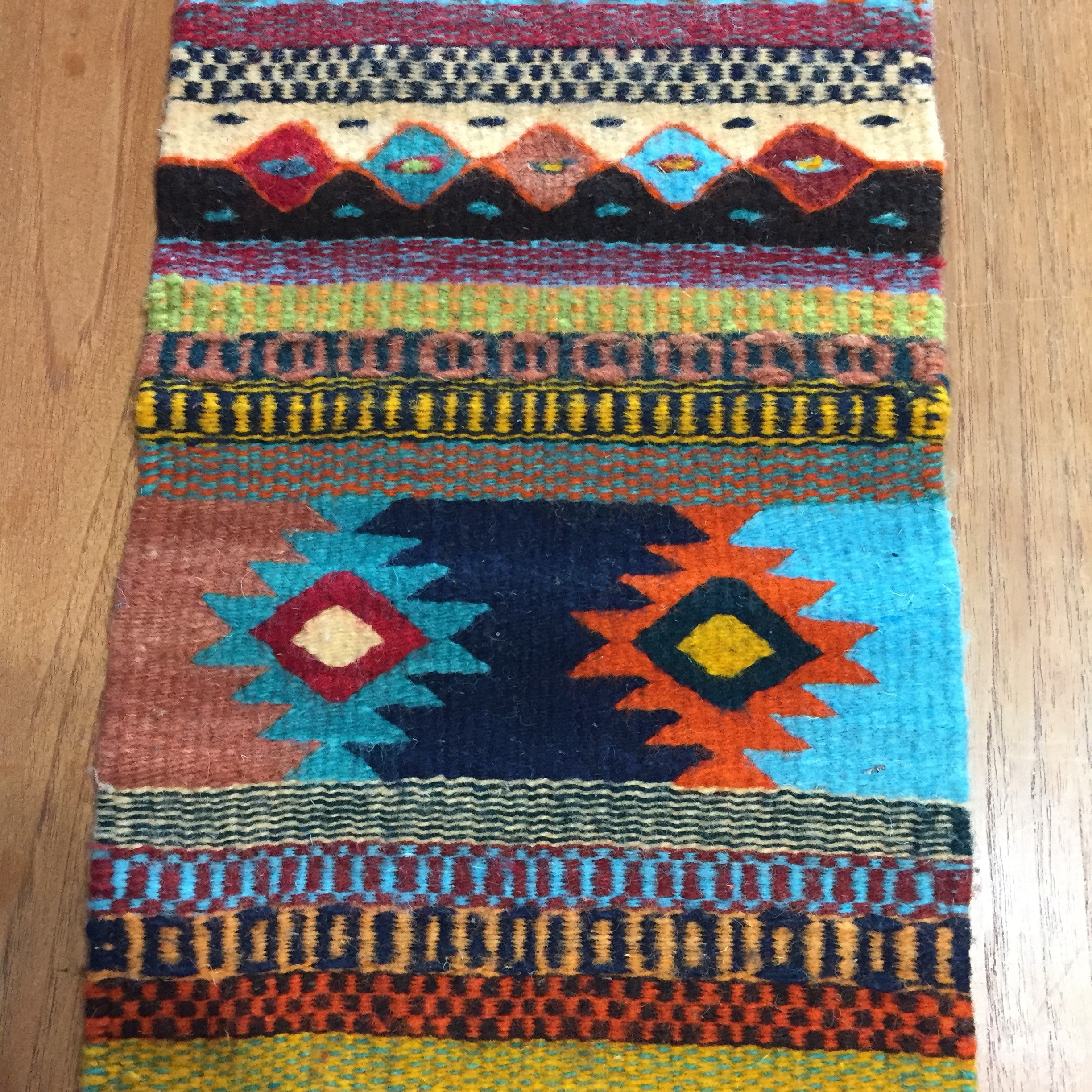 Zapotec hand woven merino wool table runner 40 x 9 1/2