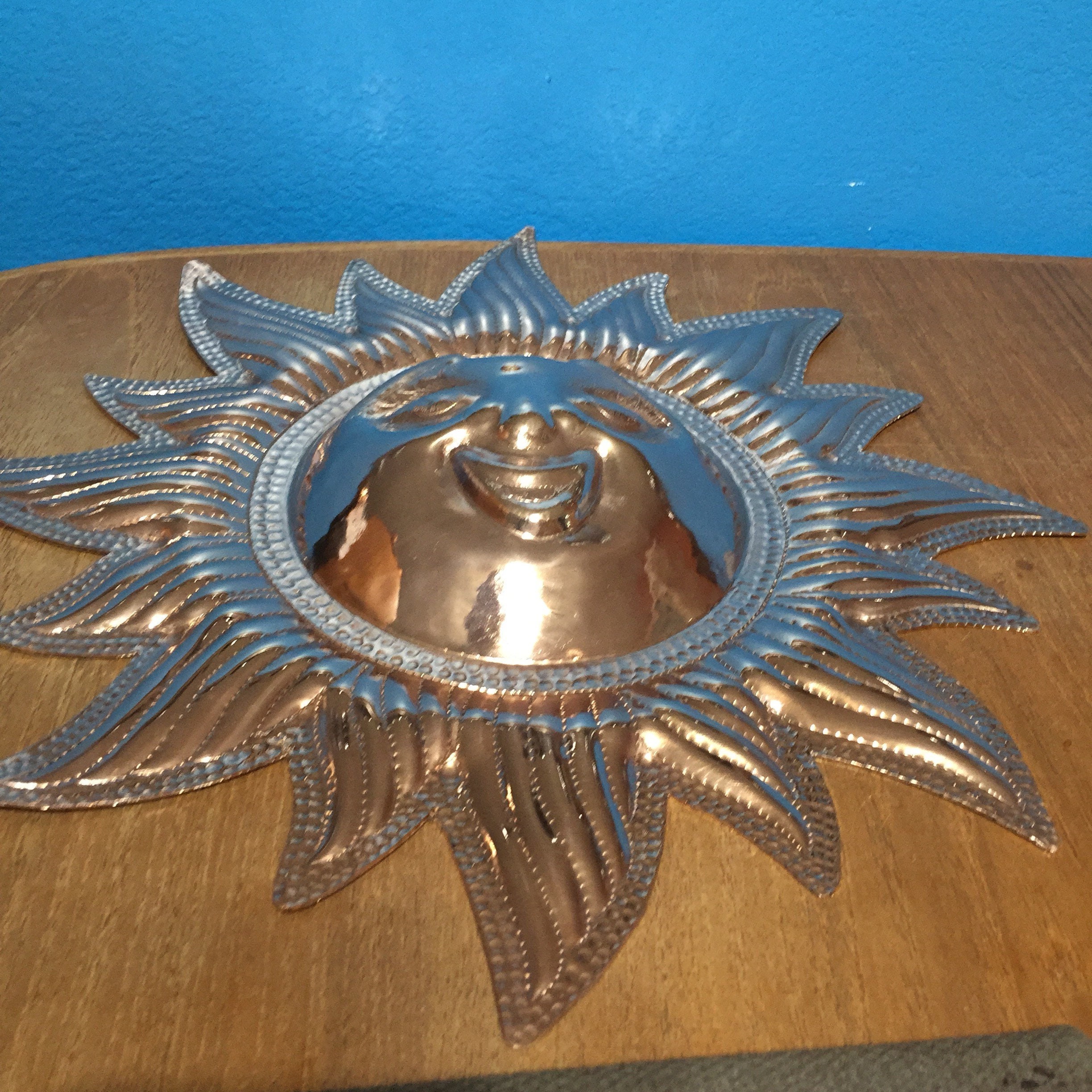 Handcrafted Pure Hammered Copper Sun 12 Diameter