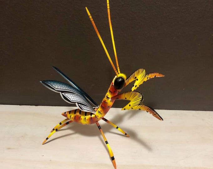 Alebrije Praying Mantis Handcrafted Wood Carving by Zeny Fuentes & Reyna Piña from Oaxaca, Mexico.