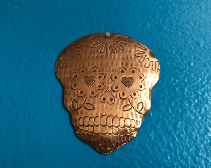 Handcrafted Pure Hammered Copper Calavera Sugar Skull Christmas Tree Ornament