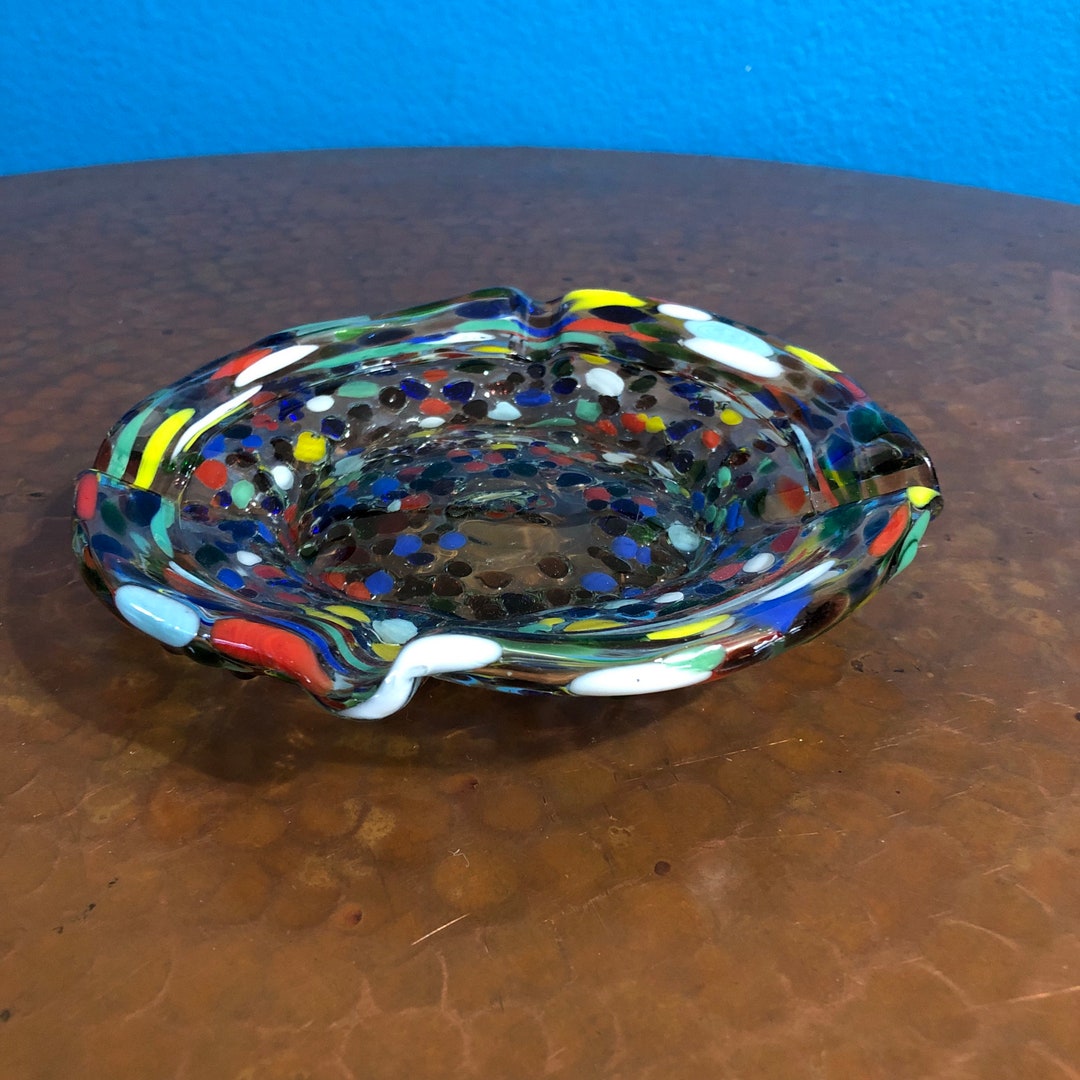 Hand Blown Glass Ashtray With Multicolor Confetti Design Etsy