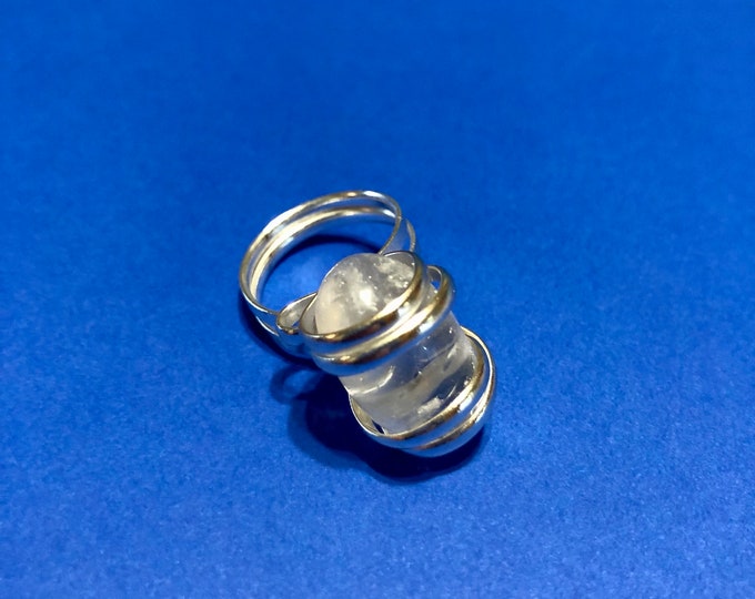 One of a Kind Polished White Quartz Ring set in Silver.