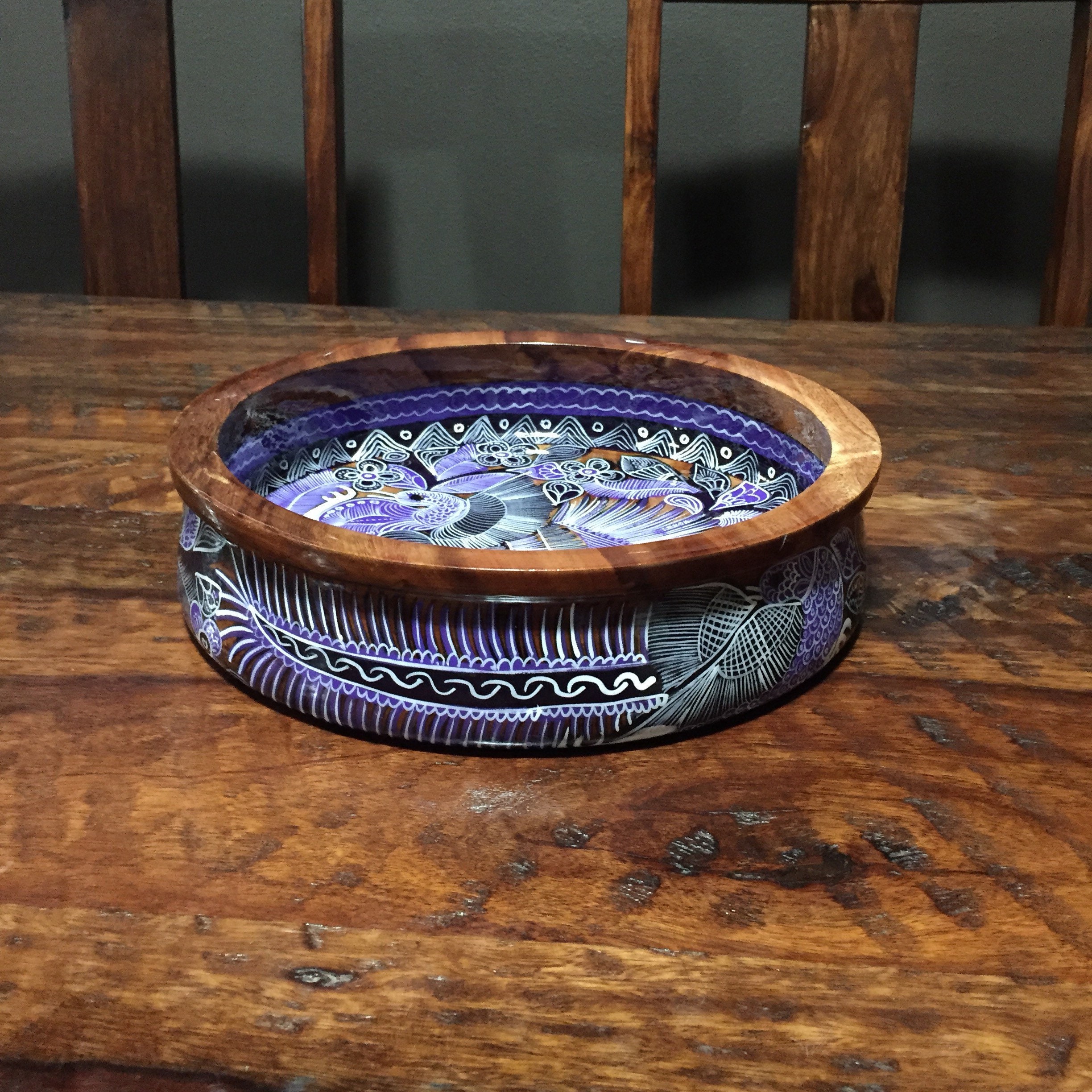 Handcrafted Painted Decorative Mesquite Bowl With Lid 8 X 6.5 