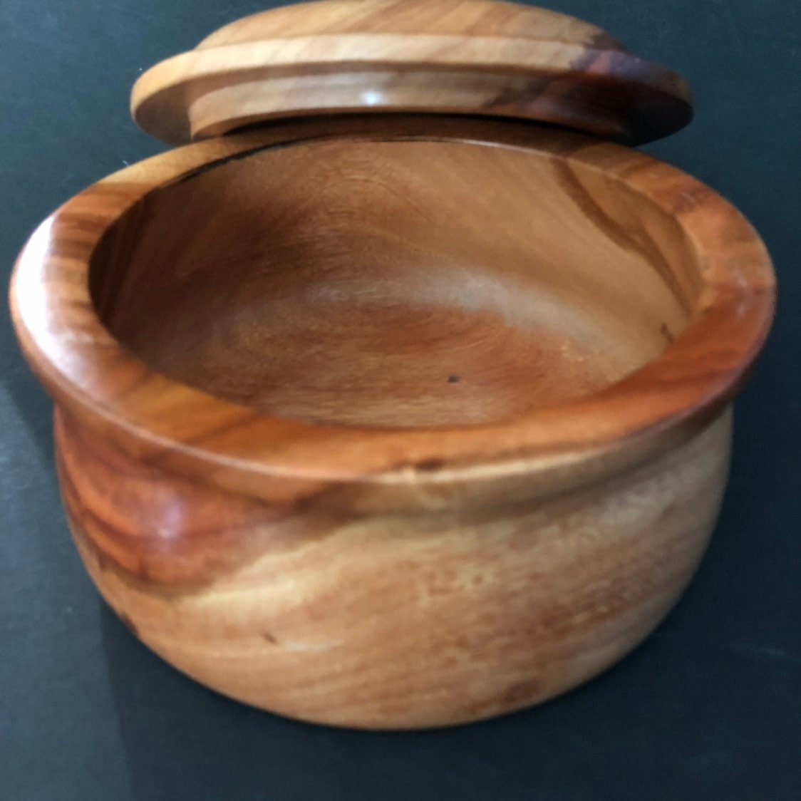 Hand carved wood serving bowl with lid made of Guamuchil wood from Mexico