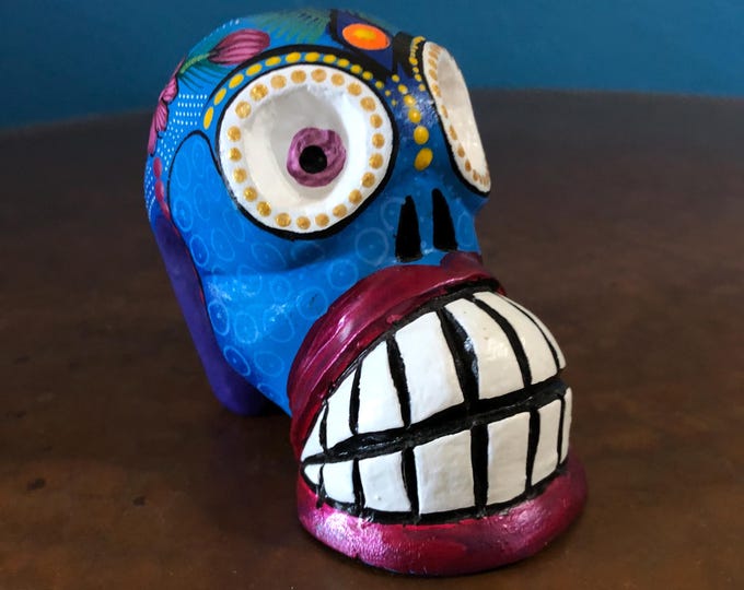 Alebrije Calavera Skull Handcrafted Wood Carving by Luis Garcia from Oaxaca, Mexico.