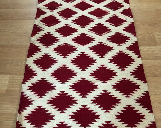 Zapotec Handwoven Merino Wool Rug /  Pedal Loom Textile (24” x 42”)