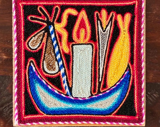 Huichol Yarn Art Nierika (4” x 4”) from Nayarit, Mexico