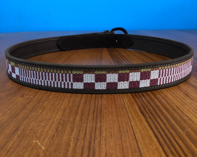 Handmade Leather Belt with Handwoven Designs from Otavalo, Ecuador - Size 40