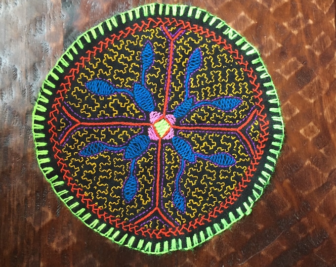 Peruvian hand embroidered round table coaster (8 1/2" diameter)