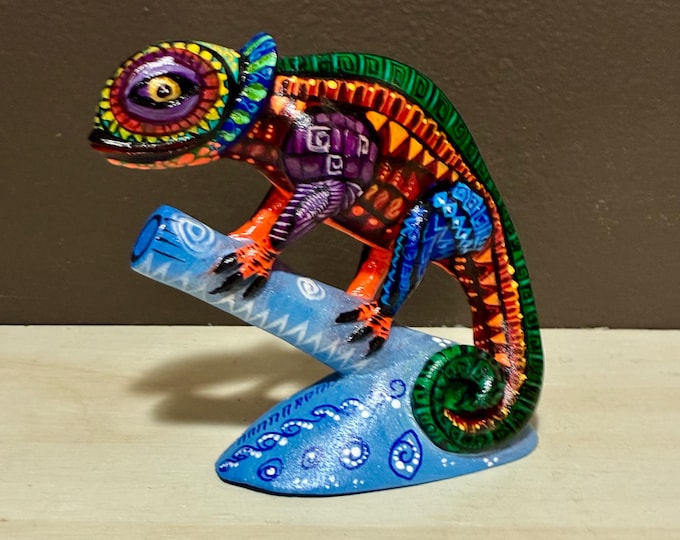 Alebrije Chameleon Wood Carving by Esperanza Martinez from Oaxaca, Mexico.