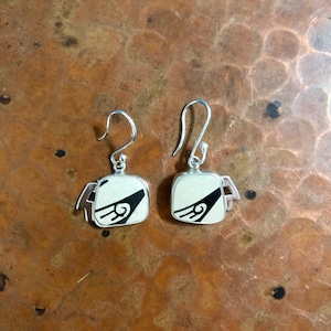One of a Kind Mata Ortiz Silver Earrings - unique pottery shards set in .950 pure silver handcrafted settings