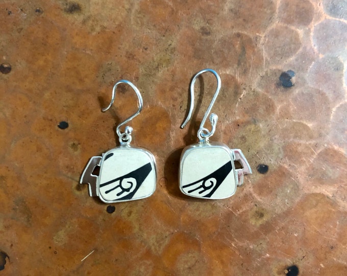 One of a Kind Mata Ortiz Silver Earrings - unique pottery shards set in .950 pure silver handcrafted settings