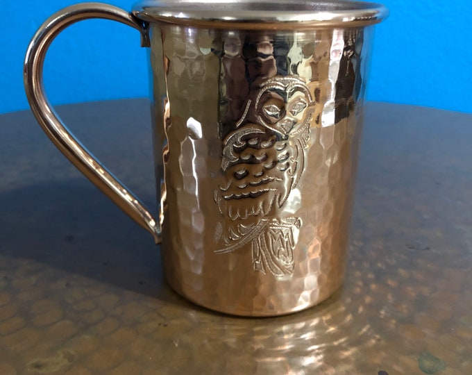 16oz Moscow Mule Hammered Copper Mug with Owl Engraving