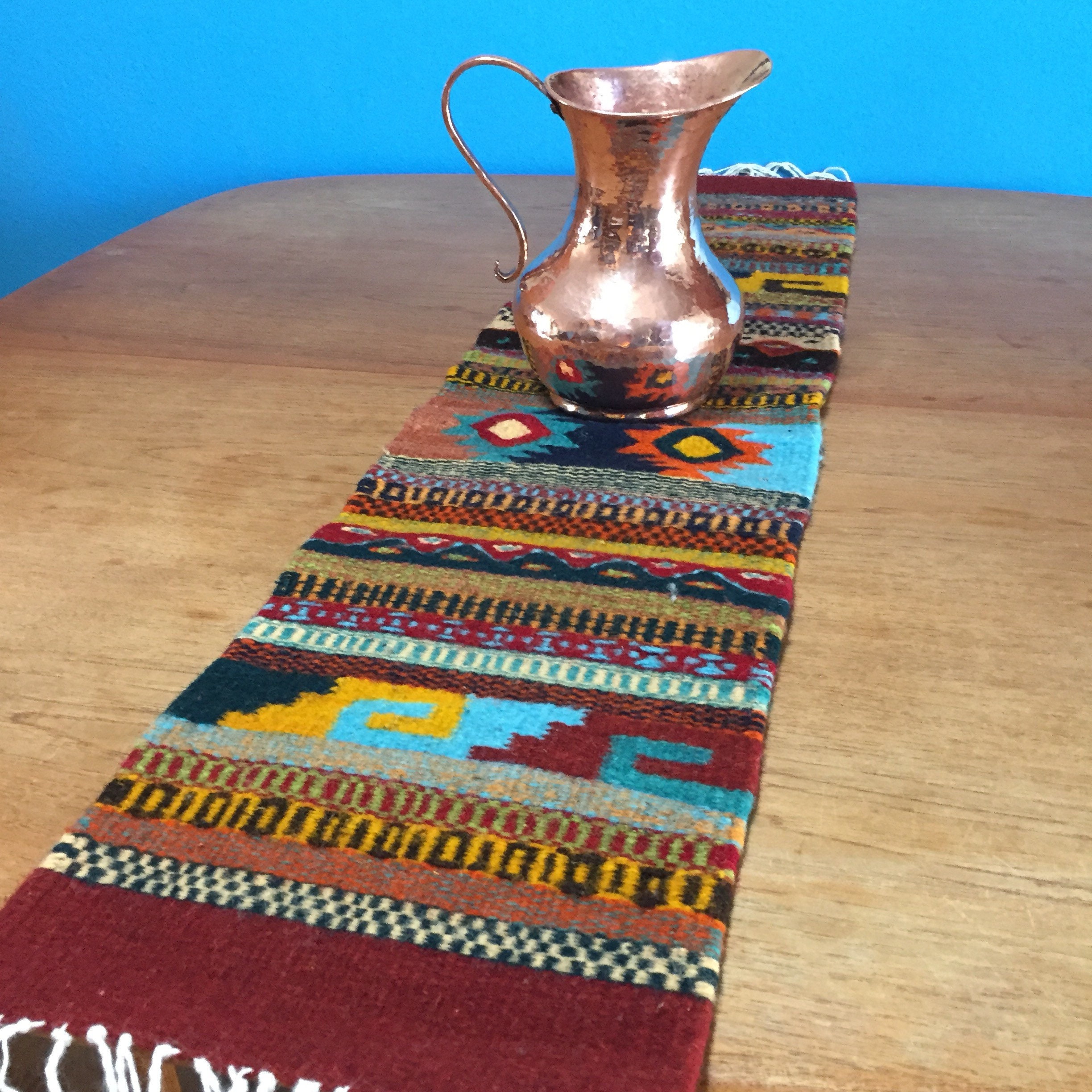 Zapotec hand woven merino wool table runner 40 x 9 1/2