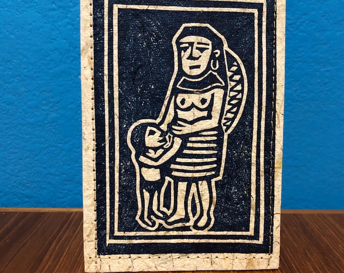 Handmade Small Paper Journal / Notebook with Linocut Print Cornhusk Paper Covers and Eucalyptus Journal Paper (80 pages)