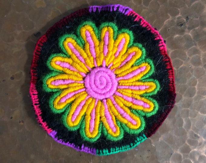 Hand Embroidered Drink Coaster from San Cristobal de las Casas, Chiapas, Mexico (4.5” diameter)