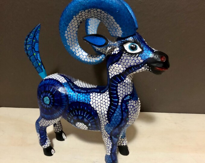 Alebrije Ram Wood Carving by Roberto and Esperanza Martinez from Oaxaca, Mexico.