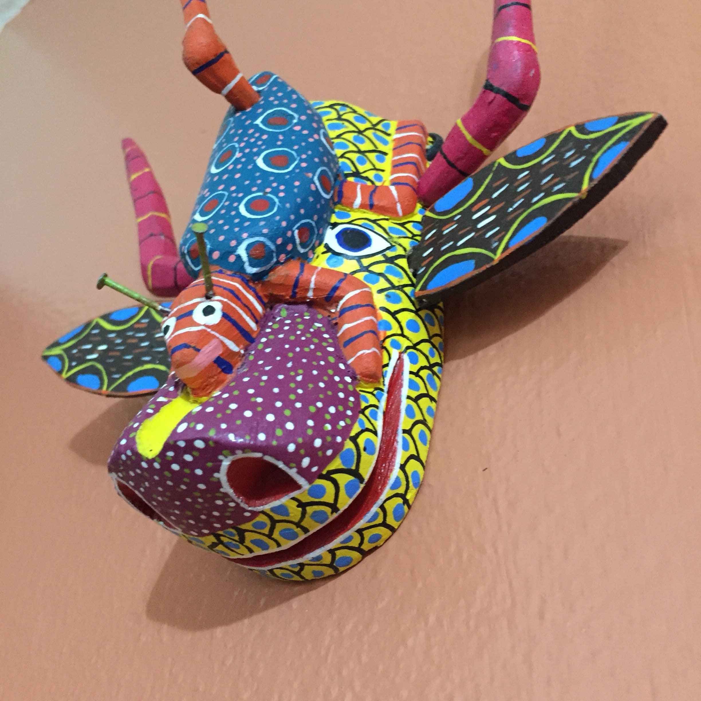 Small Mexican Decorative Indigenous Spirit Animal Hand Carved Wood Wall Mask