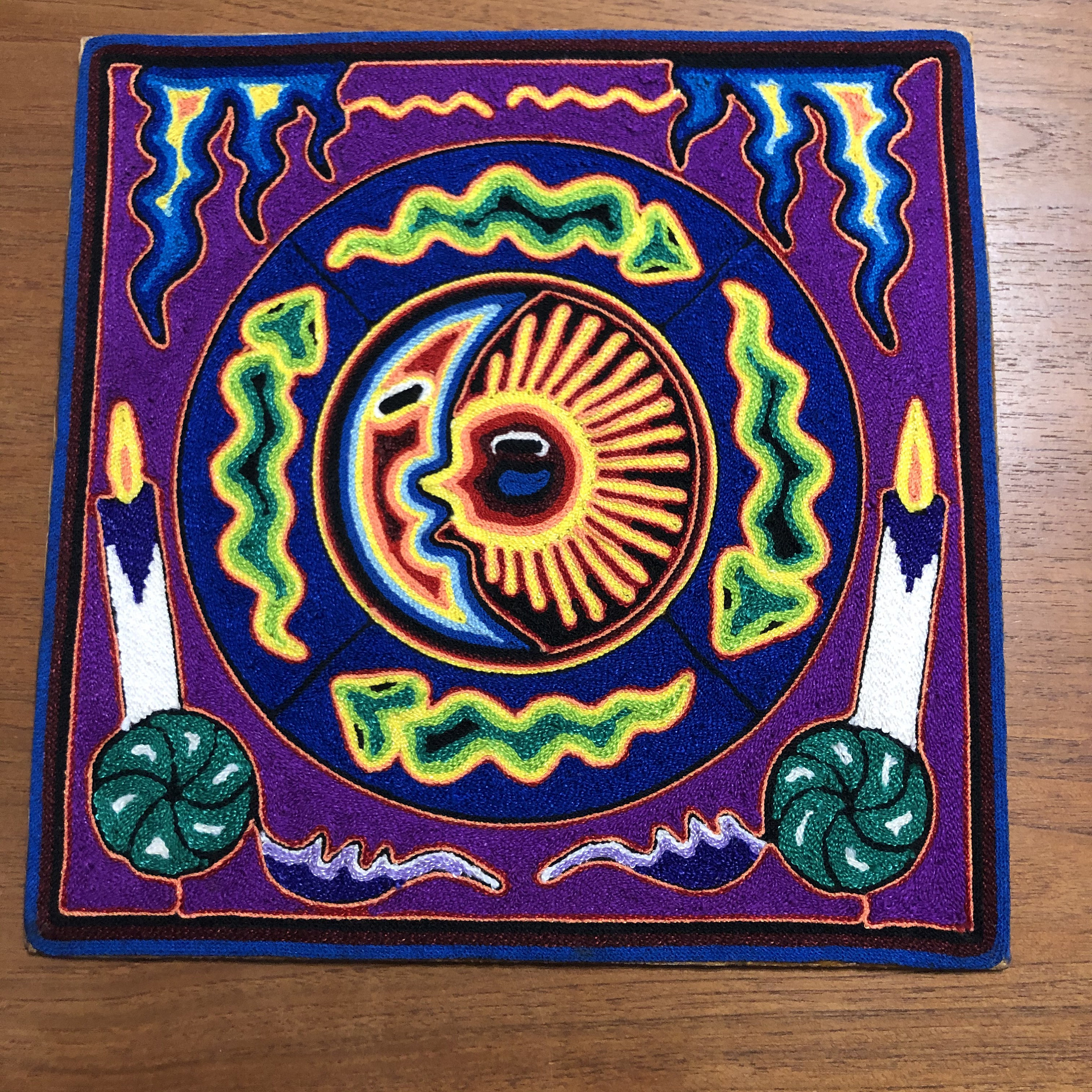 Huichol Yarn Art - Eclipse of the Sun and Moon - 12”x12” from Nayarit ...