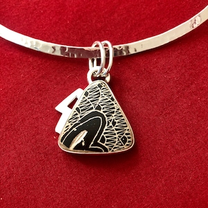 One of a Kind Mata Ortiz Sterling Silver Pendant - unique indigenous ceramic pottery shard set in a .950 pure silver bezel