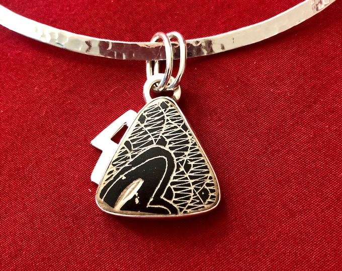 One of a Kind Mata Ortiz Sterling Silver Pendant - unique indigenous ceramic pottery shard set in a .950 pure silver bezel