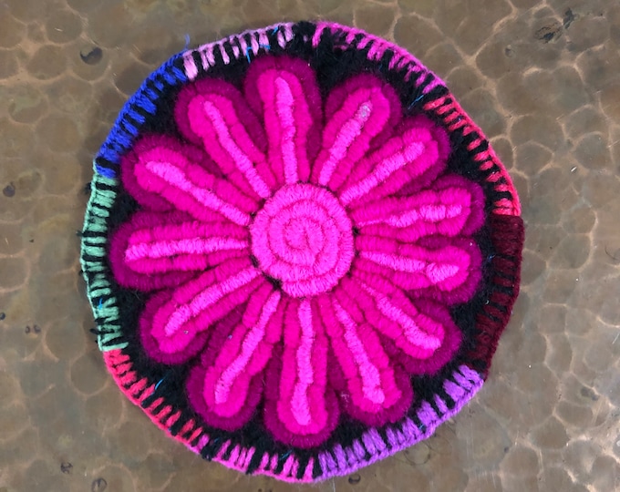 Hand Embroidered Drink Coaster from San Cristobal de las Casas, Chiapas, Mexico (4.25” diameter)