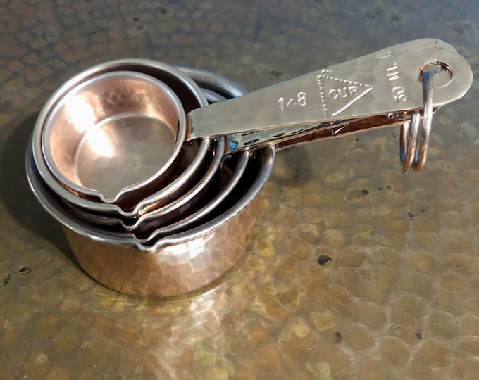Handcrafted Hammered Copper 5-Piece Measuring Cup Set with Hand Engraved Measurements