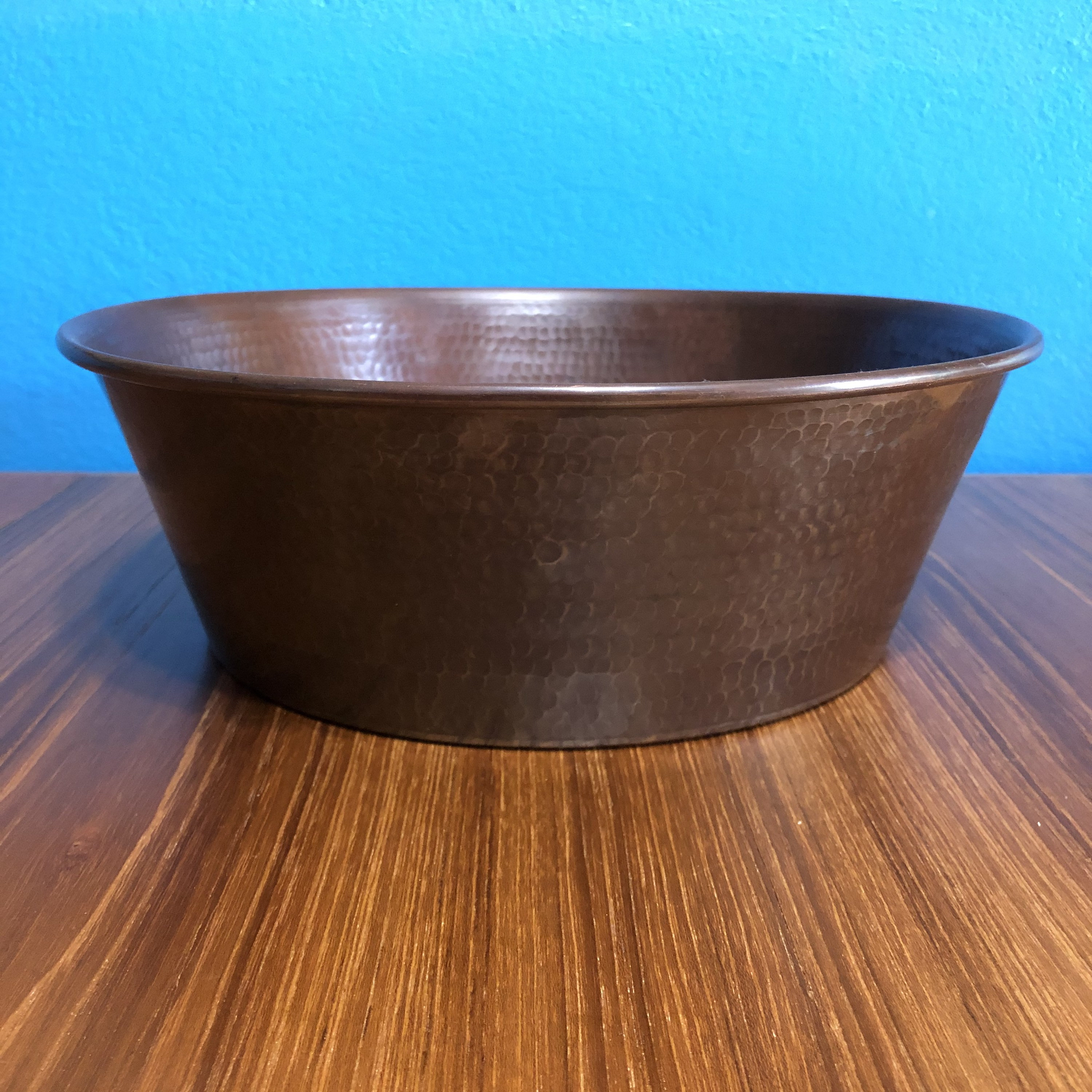 Extra Large Hammered Copper Pet Water Bowl with Brown Patina