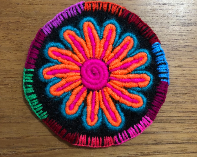 Hand Embroidered Drink Coaster from San Cristobal de las Casas, Chiapas, Mexico (4.5” diameter)