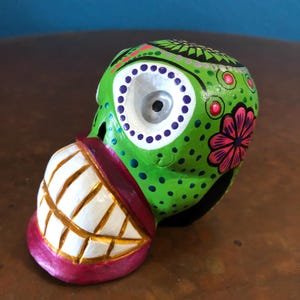 Alebrije Calavera Skull Handcrafted Wood Carving by Luis Garcia from Oaxaca, Mexico.