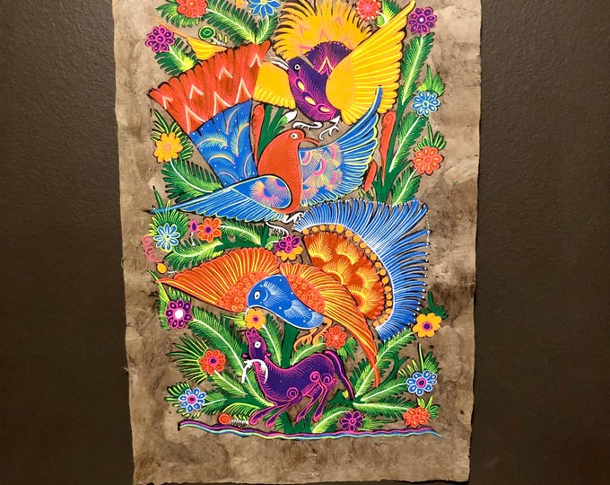 Amate Paper Wall Art with Birds, Animals and Flowers by Andrés de la Loma (Pahuatlán Puebla Mexico)