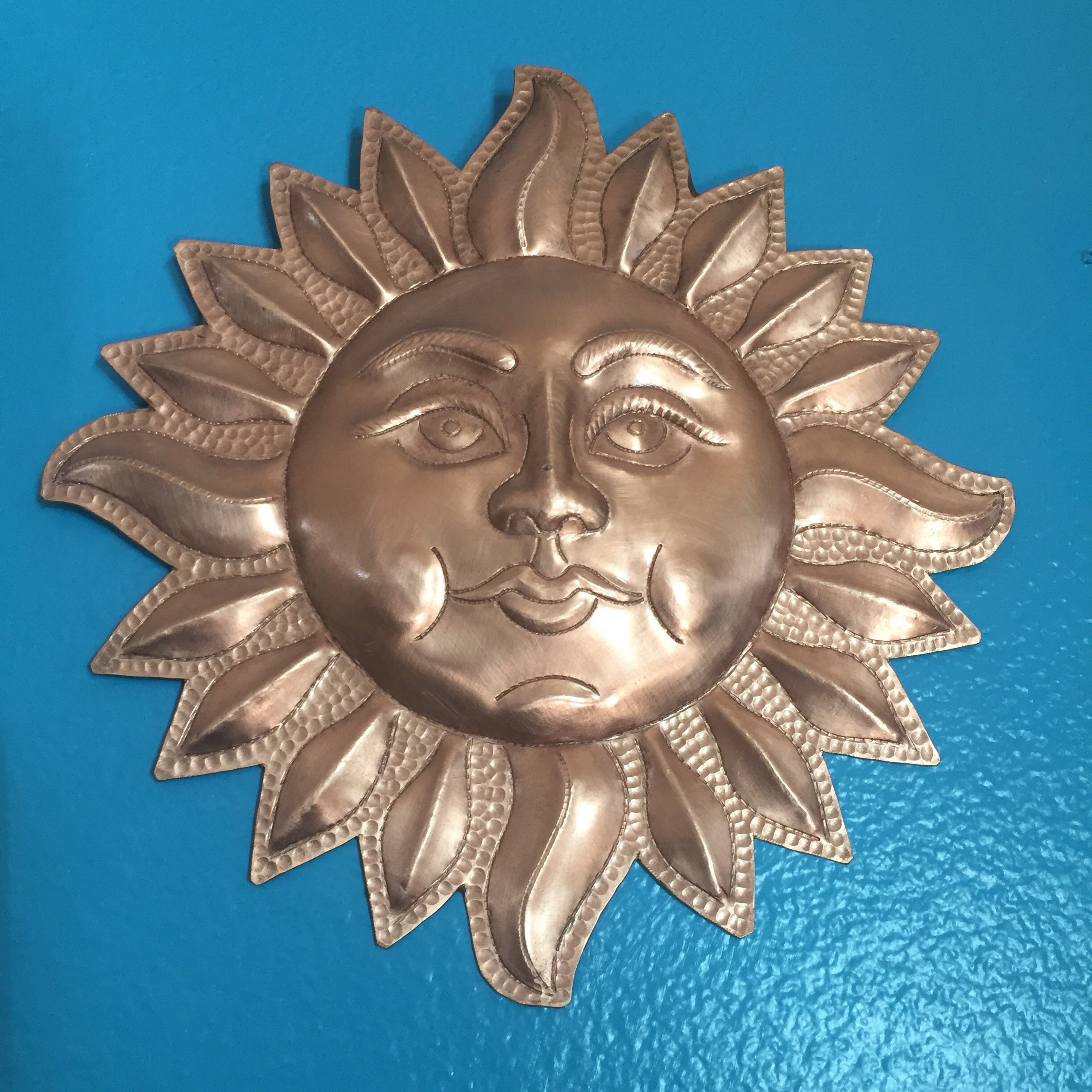Handcrafted hammered copper 8 sun wall decor