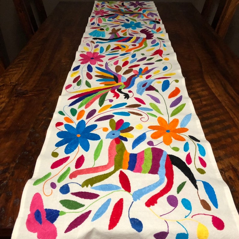 Otomi Hand Embroidered Table Runner Bed Scarf Frame-able Art Multi-color approx. 72 x 16