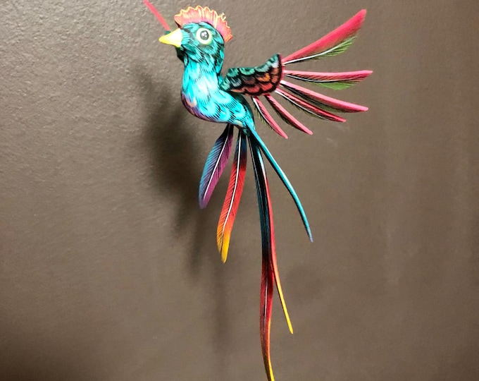 Alebrije Exotic Quetzal Bird Wood Carving by Roberto and Esperanza Martinez