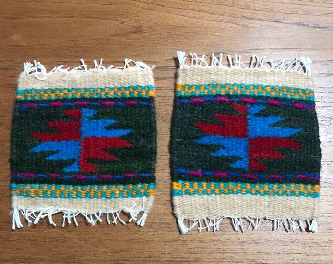 Zapotec hand woven merino wool coasters - set of two (5” x 6”)