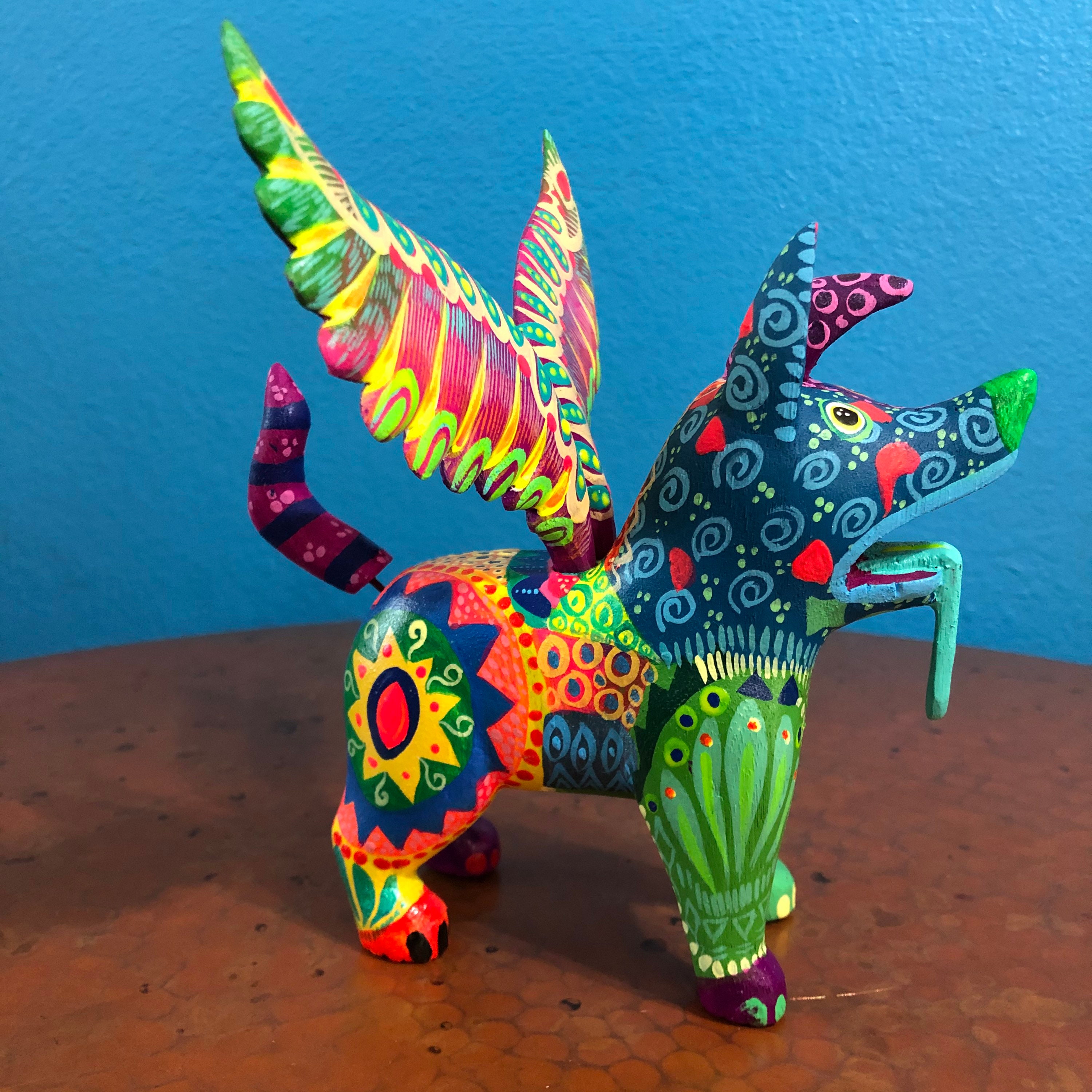 Handcrafted Alebrije Spirit Dog Woodcarving from Oaxaca, Mexico