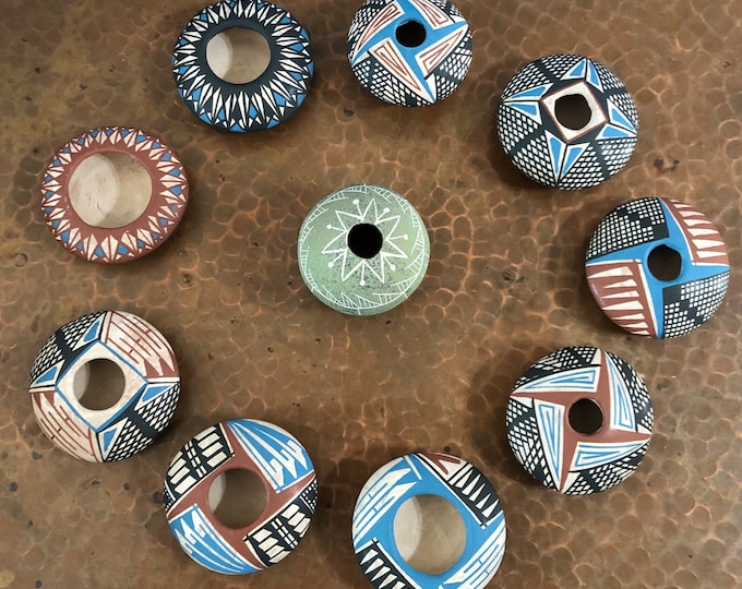 Lot of 10 Mata Ortiz ollas handmade pots (Chihuahua, Mexico)