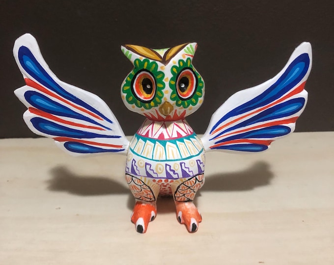 Hand Carved Wood Alebrije Owl by Zeny Fuentes and Reyna Pina