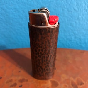 Handcrafted Pure Copper Lighter Cover with Hand Hammered Texture and Brown Patina Finish