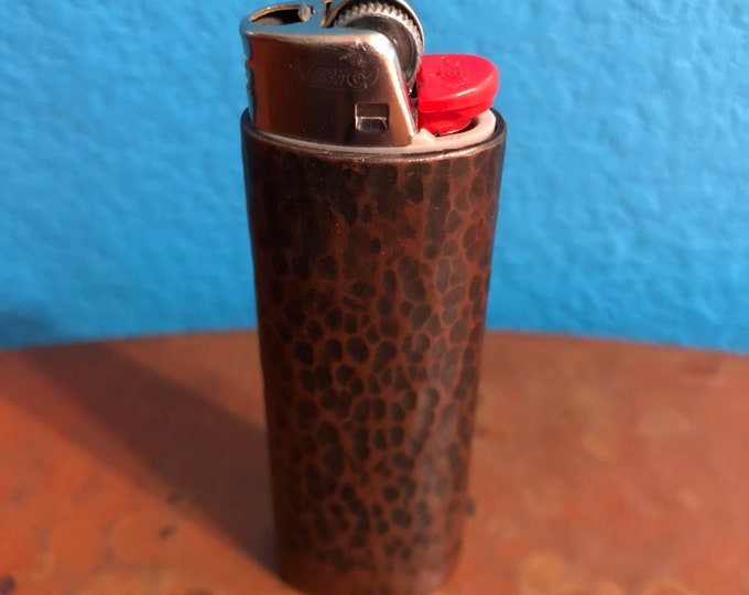 Handcrafted Pure Copper Lighter Cover with Hand Hammered Texture and Brown Patina Finish