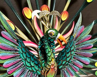 Alebrije Large Peacock Handcrafted Wood Carving by Esperanza