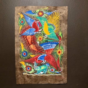 Handmade Amate Bark Paper Art: Mexican Folk Art Birds & Flowers