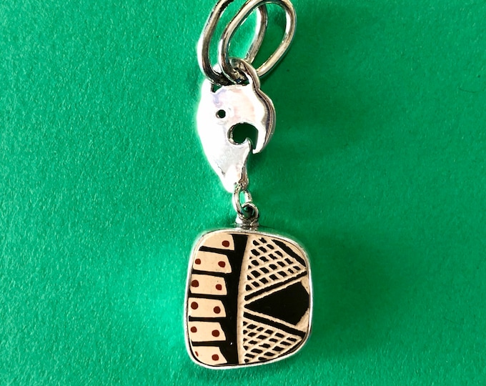 One of a Kind Mata Ortiz Sterling Silver Pendant - inique indigenous ceramic pottery shard set in a .950 pure silver bezel