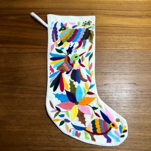 Hand Embroidered Otomi Christmas Stocking: Multicolor Animals & Flowers