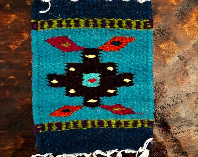 Zapotec hand woven merino wool coaster with traditional design (4.5” x 6”)