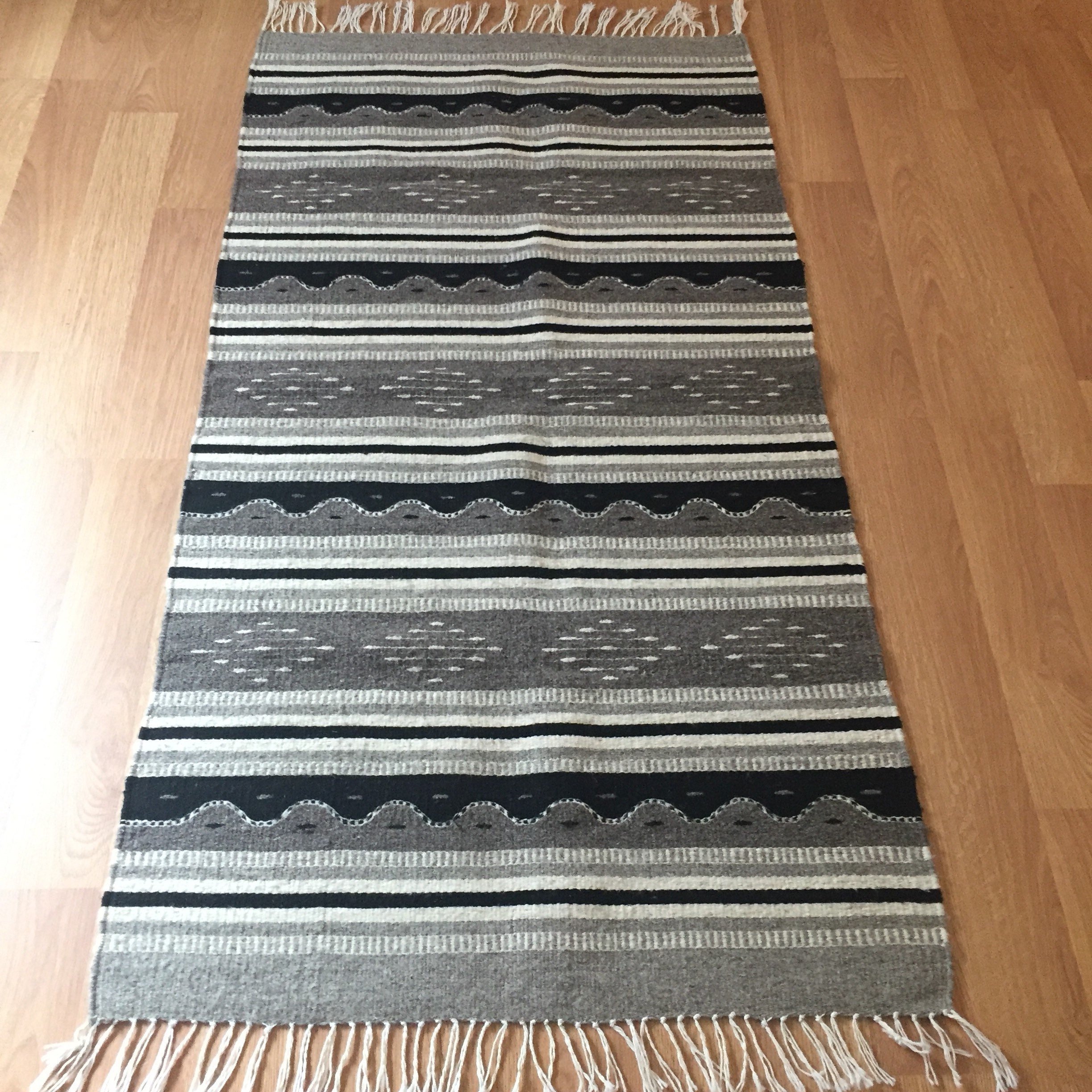 Zapotec hand woven merino wool rug 30 x 60
