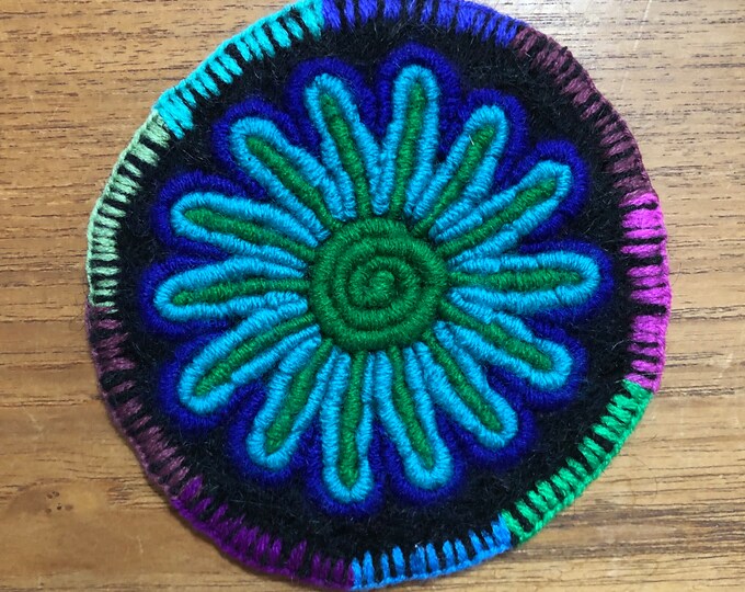 Hand Embroidered Drink Coaster from San Cristobal de las Casas, Chiapas, Mexico (4.5” diameter)