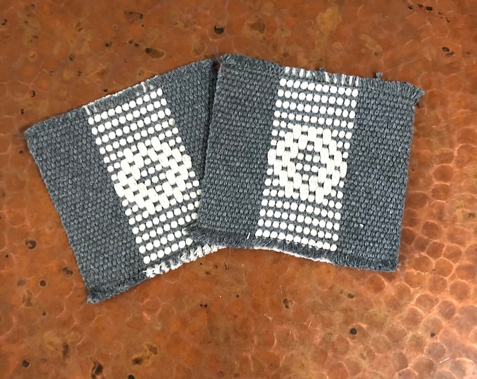 Handwoven Zapotec cotton coasters (set of two) - Approx. 4” x 4” - grey